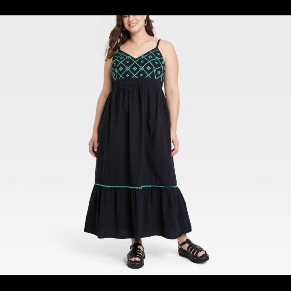 NWOT Ava & Viv™ Sleeveless Embroidered Bodice Dress, Black